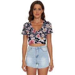 Botanical Flowers V-neck Crop Top by GardenOfOphir