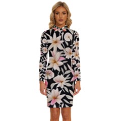 Botanical Flowers Long Sleeve Shirt Collar Bodycon Dress by GardenOfOphir