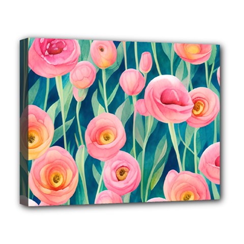 Blush Watercolor Flowers Deluxe Canvas 20  X 16  (stretched) by GardenOfOphir