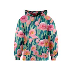 Blush Watercolor Flowers Kids  Pullover Hoodie by GardenOfOphir