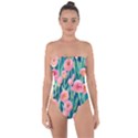 Blush Watercolor Flowers Tie Back One Piece Swimsuit View1