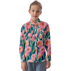 Blush Watercolor Flowers Kids  Long Sleeve Shirt by GardenOfOphir