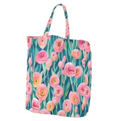 Blush Watercolor Flowers Giant Grocery Tote by GardenOfOphir