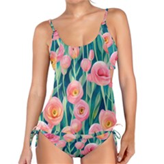 Blush Watercolor Flowers Tankini Set by GardenOfOphir