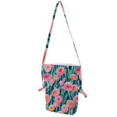 Blush Watercolor Flowers Folding Shoulder Bag by GardenOfOphir