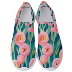 Blush Watercolor Flowers Men s Slip On Sneakers by GardenOfOphir