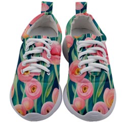 Blush Watercolor Flowers Kids Athletic Shoes by GardenOfOphir