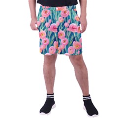 Blush Watercolor Flowers Men s Pocket Shorts by GardenOfOphir