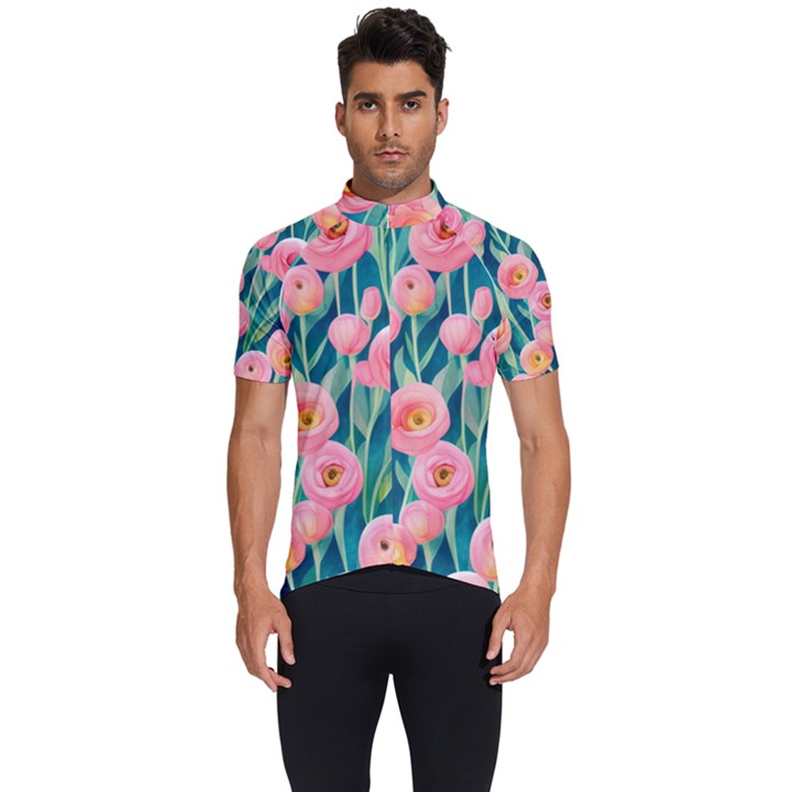 Blush Watercolor Flowers Men s Short Sleeve Cycling Jersey