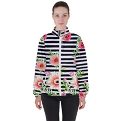 Blooming Watercolor Flowers Women s High Neck Windbreaker by GardenOfOphir