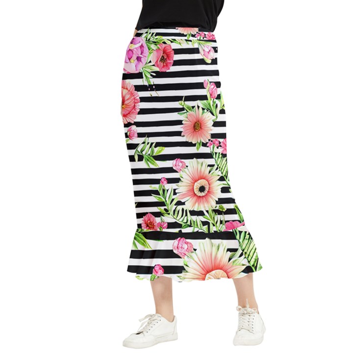 Blooming watercolor flowers Maxi Fishtail Chiffon Skirt