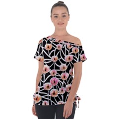 Cheery Watercolor Flowers Off Shoulder Tie-up Tee