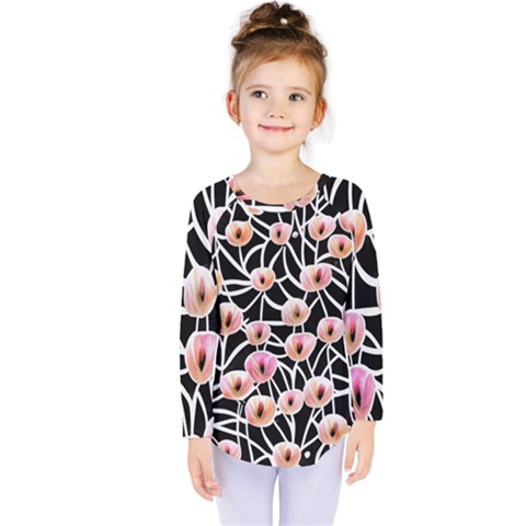 Cheery Watercolor Flowers Kids  Long Sleeve Tee by GardenOfOphir