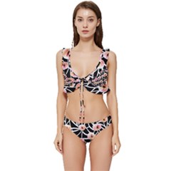 Cheery Watercolor Flowers Low Cut Ruffle Edge Bikini Set