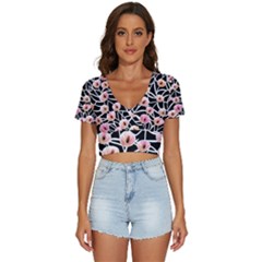 Cheery Watercolor Flowers V-neck Crop Top by GardenOfOphir