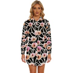 Cheery Watercolor Flowers Womens Long Sleeve Shirt Dress