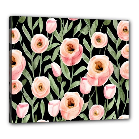 Captivating Watercolor Flowers Canvas 24  X 20  (stretched) by GardenOfOphir