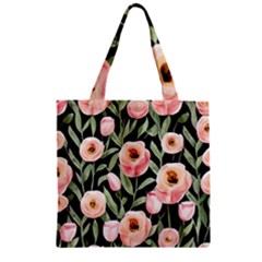 Captivating Watercolor Flowers Zipper Grocery Tote Bag by GardenOfOphir