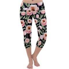 Captivating Watercolor Flowers Capri Yoga Leggings by GardenOfOphir