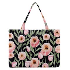 Captivating Watercolor Flowers Zipper Medium Tote Bag by GardenOfOphir