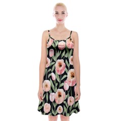 Captivating Watercolor Flowers Spaghetti Strap Velvet Dress by GardenOfOphir