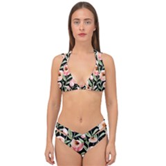 Captivating Watercolor Flowers Double Strap Halter Bikini Set by GardenOfOphir