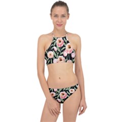 Captivating Watercolor Flowers Racer Front Bikini Set by GardenOfOphir