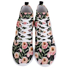 Captivating Watercolor Flowers Men s Lightweight High Top Sneakers by GardenOfOphir