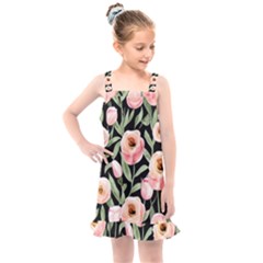 Captivating Watercolor Flowers Kids  Overall Dress by GardenOfOphir