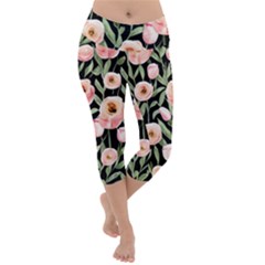 Captivating Watercolor Flowers Lightweight Velour Capri Yoga Leggings by GardenOfOphir