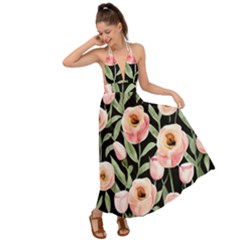 Captivating Watercolor Flowers Backless Maxi Beach Dress by GardenOfOphir