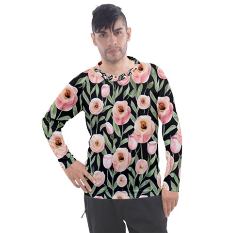 Captivating Watercolor Flowers Men s Pique Long Sleeve Tee by GardenOfOphir