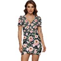 Captivating Watercolor Flowers Low Cut Cap Sleeve Mini Dress View1