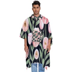 Captivating Watercolor Flowers Men s Hooded Rain Ponchos by GardenOfOphir