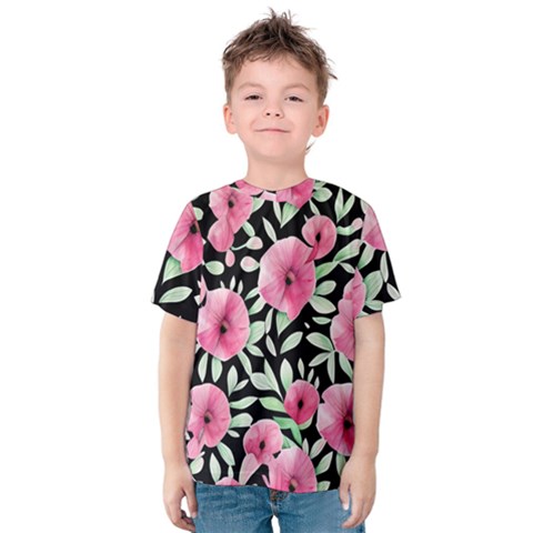 Watercolor Flowers Botanical Foliage Kids  Cotton Tee by GardenOfOphir