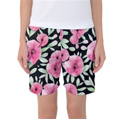 Watercolor Flowers Botanical Foliage Women s Basketball Shorts