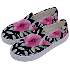 Watercolor Flowers Botanical Foliage Kids  Canvas Slip Ons