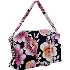 Cheerful Watercolor Flowers Canvas Crossbody Bag by GardenOfOphir