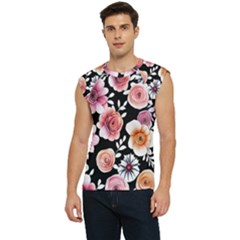 Cheerful Watercolor Flowers Men s Raglan Cap Sleeve Tee