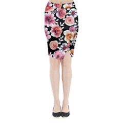 Cheerful Watercolor Flowers Midi Wrap Pencil Skirt by GardenOfOphir