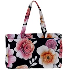 Cheerful Watercolor Flowers Canvas Work Bag