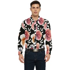 Cheerful Watercolor Flowers Men s Long Sleeve  Shirt by GardenOfOphir