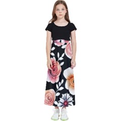 Cheerful Watercolor Flowers Kids  Flared Maxi Skirt by GardenOfOphir