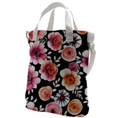 Cheerful Watercolor Flowers Canvas Messenger Bag by GardenOfOphir