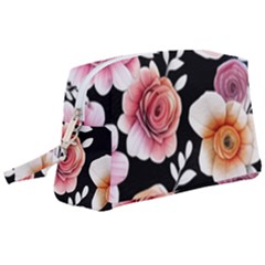 Cheerful Watercolor Flowers Wristlet Pouch Bag (large) by GardenOfOphir