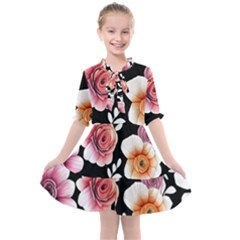 Cheerful Watercolor Flowers Kids  All Frills Chiffon Dress by GardenOfOphir