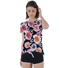 Cheerful Watercolor Flowers Short Sleeve Open Back Tee