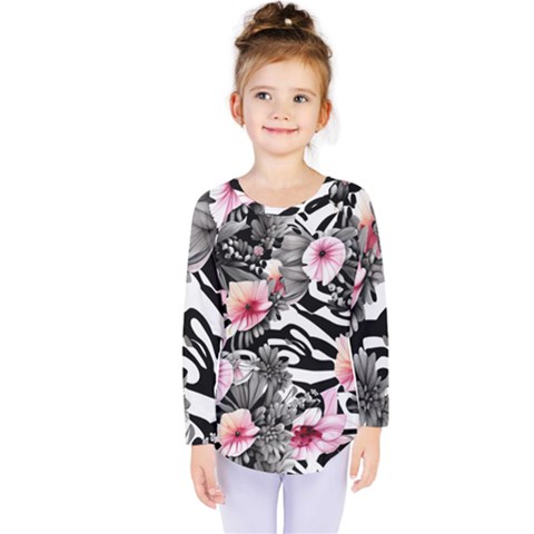 Brilliantly Hued Watercolor Flowers In A Botanical Kids  Long Sleeve Tee by GardenOfOphir