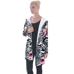 Brilliantly Hued Watercolor Flowers In A Botanical Longline Hooded Cardigan by GardenOfOphir