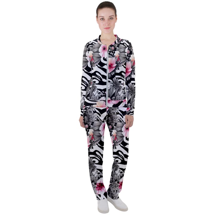 brilliantly hued watercolor flowers in a botanical Casual Jacket and Pants Set